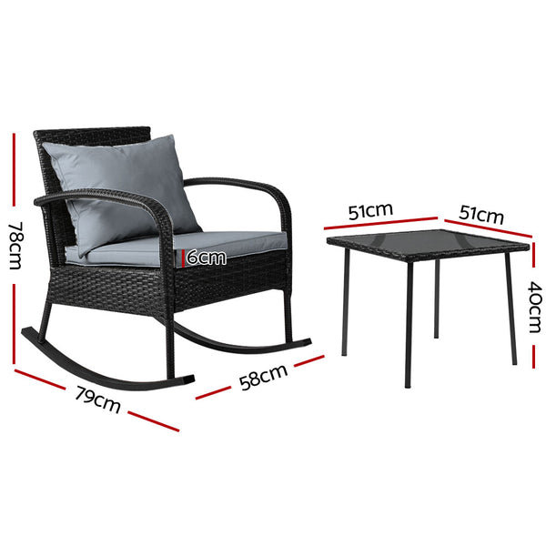Gardeon 3 Piece Outdoor Chair Rocking Set - Black freeshipping - Awezingly