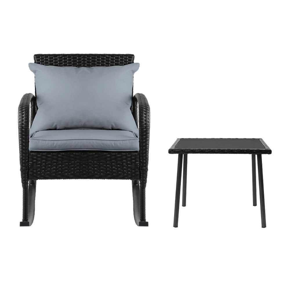 Gardeon 3 Piece Outdoor Chair Rocking Set - Black freeshipping - Awezingly
