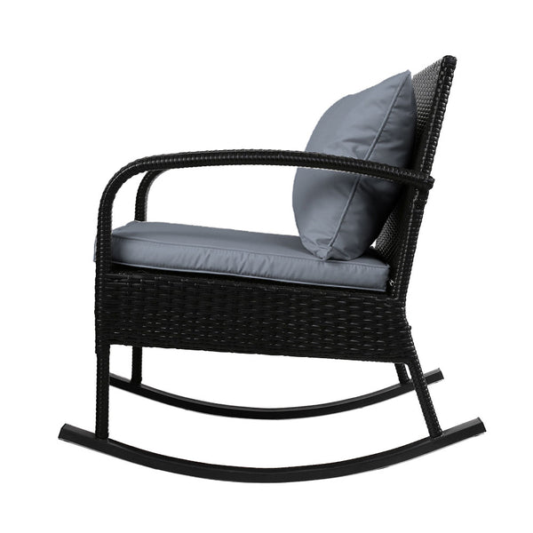 Gardeon 3 Piece Outdoor Chair Rocking Set - Black freeshipping - Awezingly