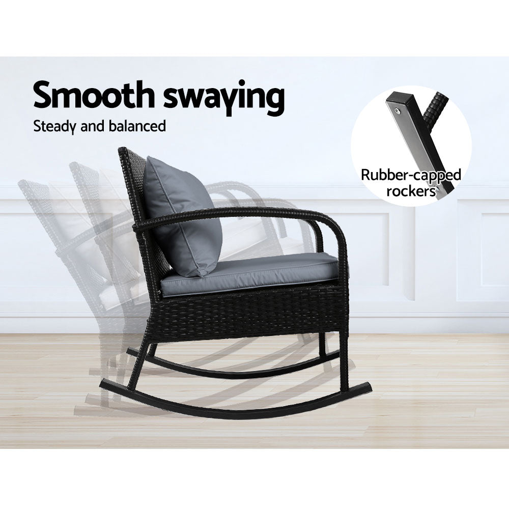 Gardeon 3 Piece Outdoor Chair Rocking Set - Black freeshipping - Awezingly