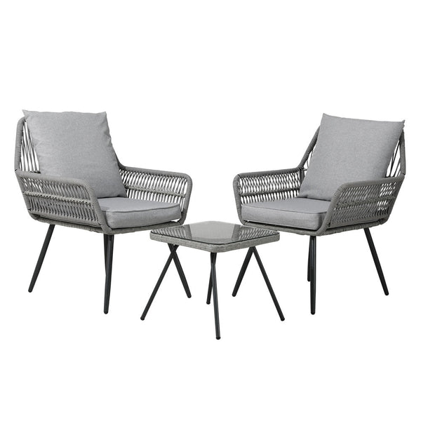 Gardeon Outdoor Furniture 3-Piece Lounge Setting Chairs Table Bistro Set Patio Gardeon