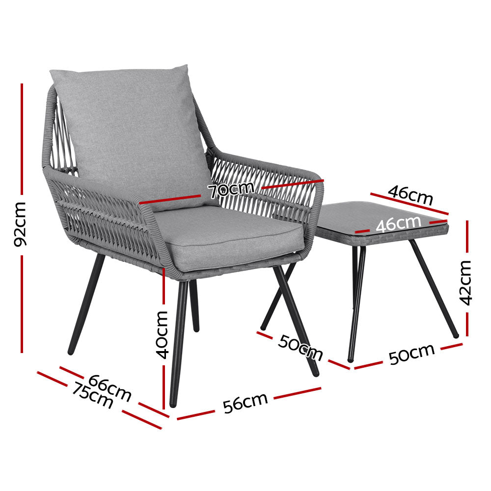 Gardeon Outdoor Furniture 3-Piece Lounge Setting Chairs Table Bistro Set Patio Gardeon
