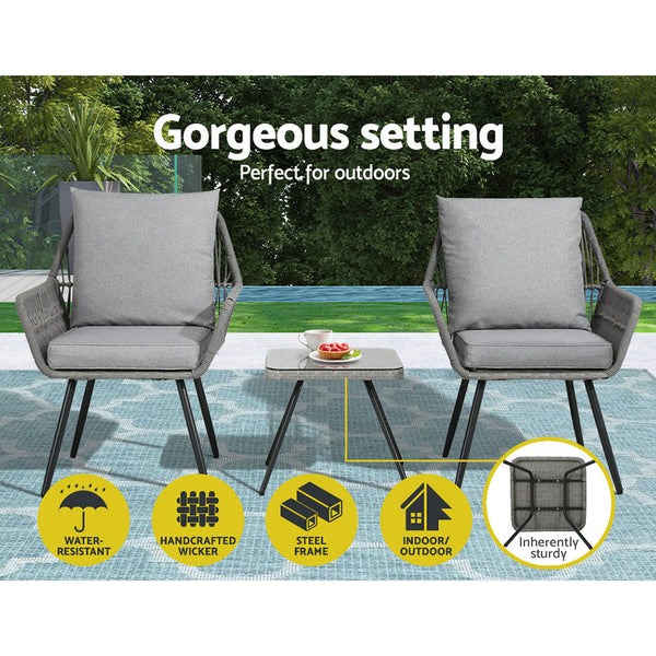 Gardeon Outdoor Furniture 3-Piece Lounge Setting Chairs Table Bistro Set Patio Gardeon