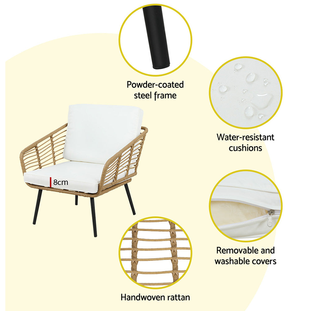 Gardeon Outdoor Furniture Sofa Set 4 Piece Rattan Lounge Set Table Chairs Gardeon