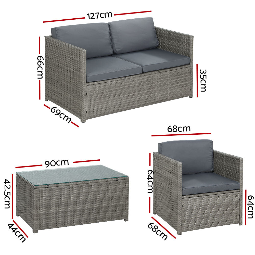 Gardeon Outdoor Furniture Sofa Set 4-Seater Wicker Lounge Setting Table Chairs Gardeon