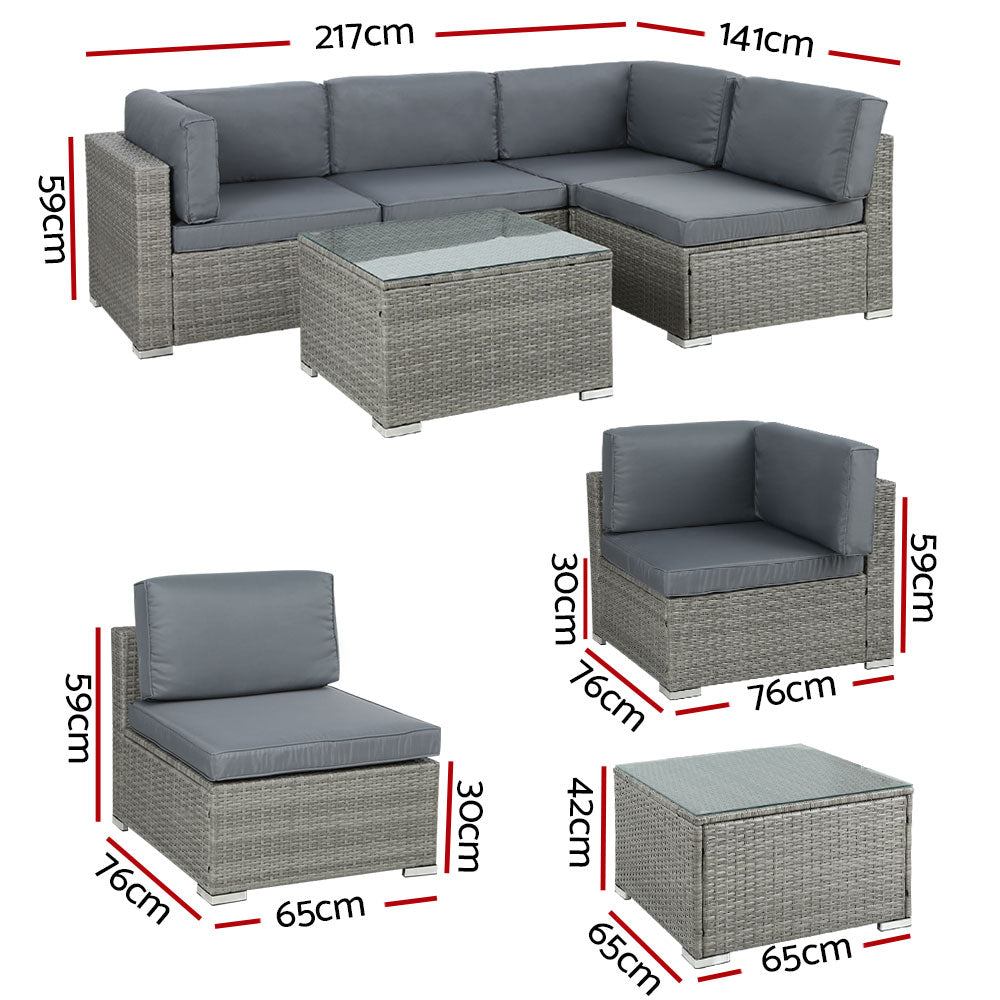 Gardeon 5-Piece Outdoor Furniture Sofa Set Wicker Lounge Setting Table Chairs Gardeon