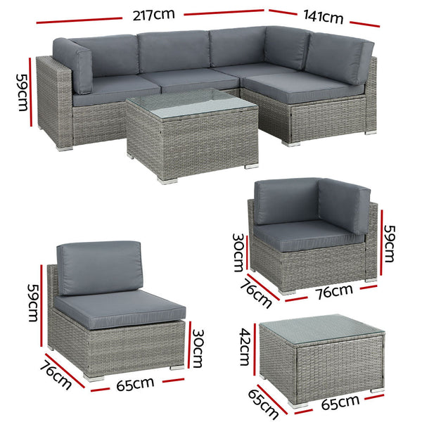 Gardeon 5-Piece Outdoor Furniture Sofa Set Wicker Lounge Setting Table Chairs Gardeon