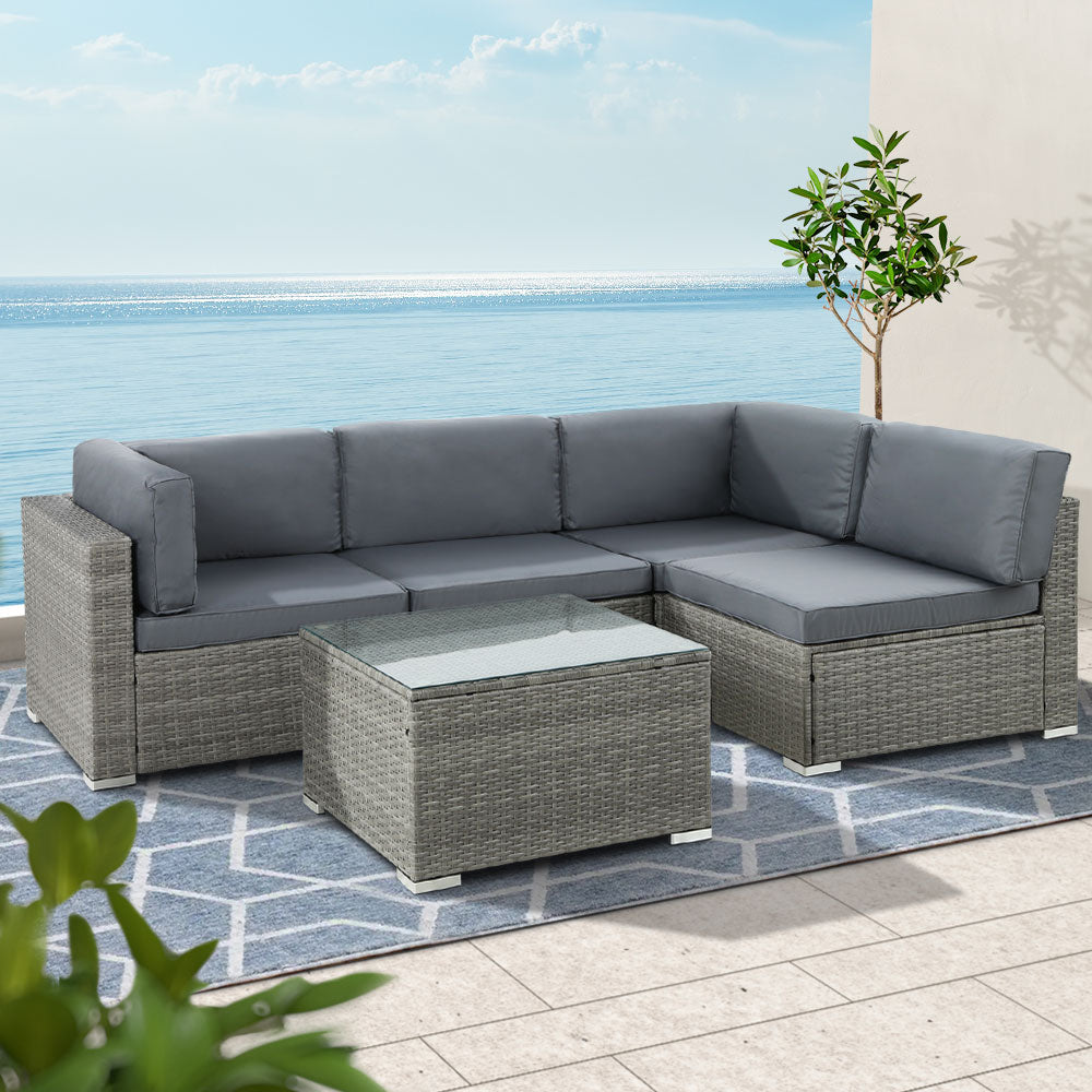 Gardeon 5-Piece Outdoor Furniture Sofa Set Wicker Lounge Setting Table Chairs Gardeon