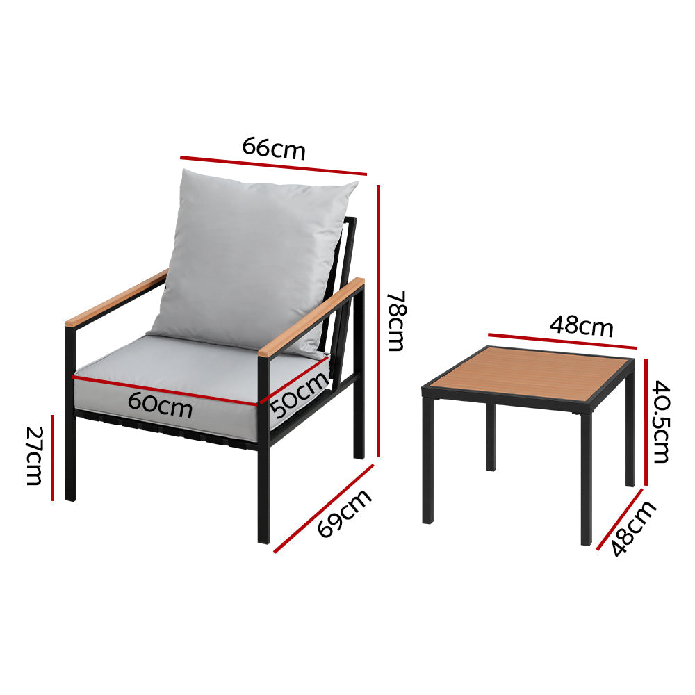 Gardeon Outdoor Furniture 3pcs Lounge Setting Bistro Set Chairs Table Patio Gardeon