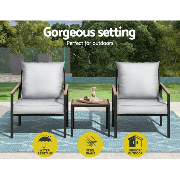 Gardeon Outdoor Furniture 3pcs Lounge Setting Bistro Set Chairs Table Patio Gardeon