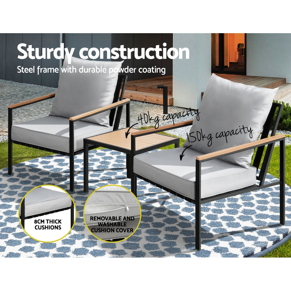 Gardeon Outdoor Furniture 3pcs Lounge Setting Bistro Set Chairs Table Patio Gardeon