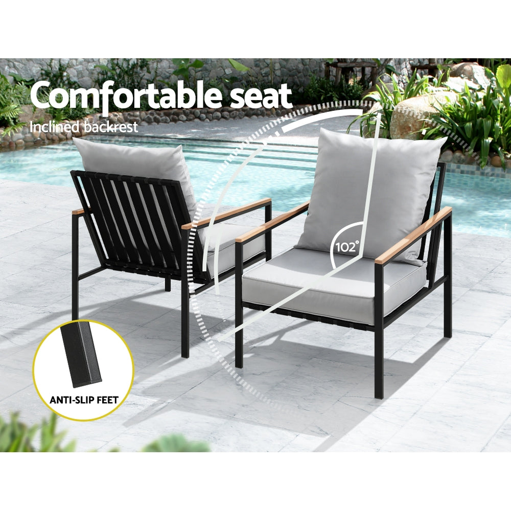 Gardeon Outdoor Furniture 3pcs Lounge Setting Bistro Set Chairs Table Patio Gardeon