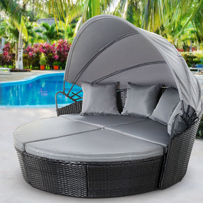 Outdoor Lounge Setting Patio Furniture Sofa Wicker Garden Rattan Set Black