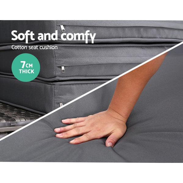 Outdoor Lounge Setting Patio Furniture Sofa Wicker Garden Rattan Cushion Grey freeshipping - Awezingly