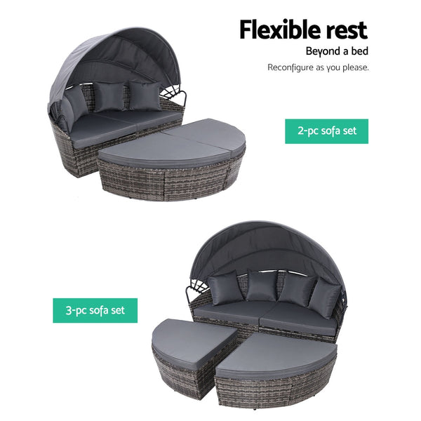 Outdoor Lounge Setting Patio Furniture Sofa Wicker Garden Rattan Cushion Grey freeshipping - Awezingly