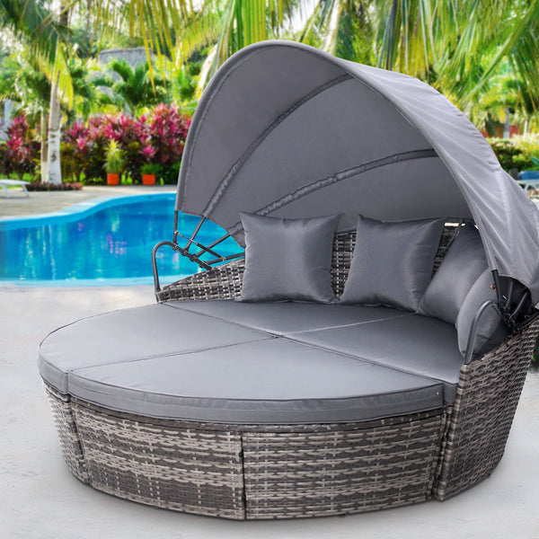 Outdoor Lounge Setting Patio Furniture Sofa Wicker Garden Rattan Cushion Grey freeshipping - Awezingly