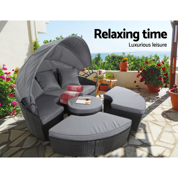 Outdoor Lounge Setting Patio Furniture Sofa Wicker Rattan Garden Chairs Black freeshipping - Awezingly