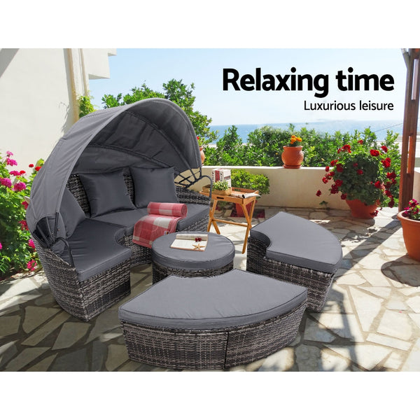 Outdoor Lounge Setting Patio Furniture Sofa Wicker Rattan Garden Set Table Grey freeshipping - Awezingly