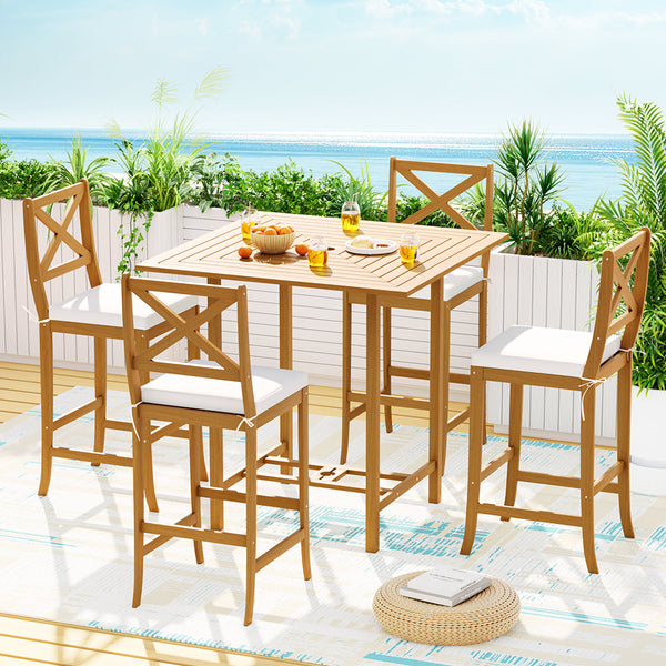 Gardeon Outdoor Bar Table 6 Chairs Stools Set Patio Dining Furniture Acacia Wood Gardeon