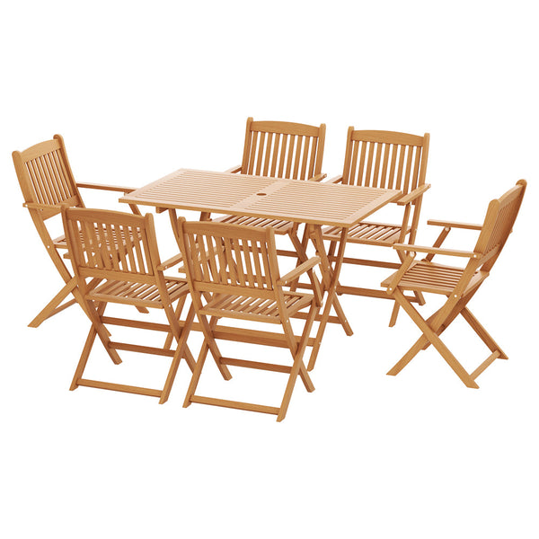 Gardeon 7PCS Dining Set Garden Dinner Chairs Table Patio Foldable Acacia Wood Gardeon