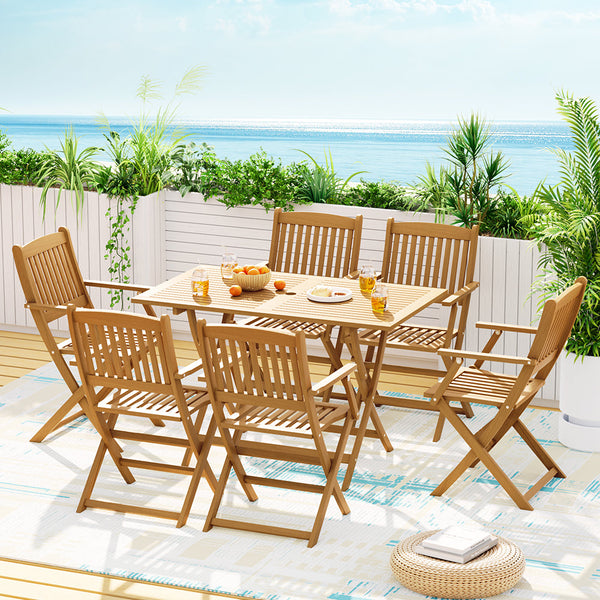 Gardeon 7PCS Dining Set Garden Dinner Chairs Table Patio Foldable Acacia Wood Gardeon