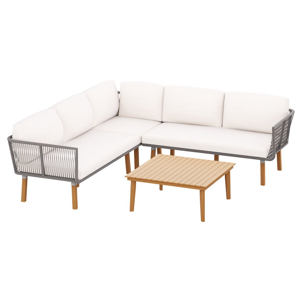 Gardeon Outdoor Sofa Set Modular Aluminum Lounge Setting Acacia Wood Gardeon