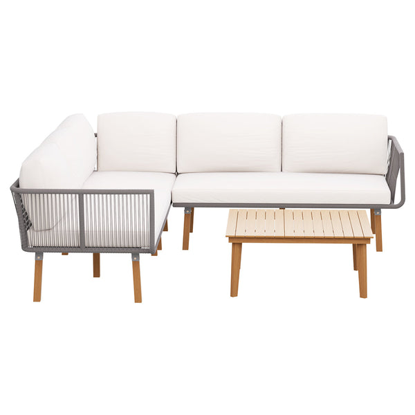Gardeon Outdoor Sofa Set Modular Aluminum Lounge Setting Acacia Wood Gardeon