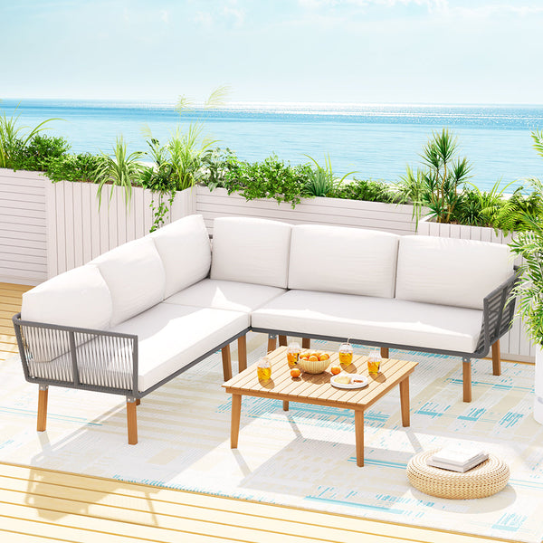 Gardeon Outdoor Sofa Set Modular Aluminum Lounge Setting Acacia Wood Gardeon