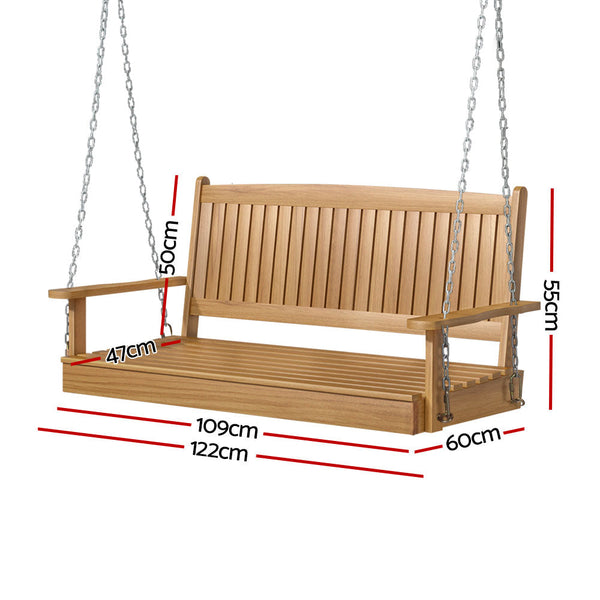 Gardeon Porch Swing Chair With Chain Outdoor Furniture Wooden Bench 2 Seat Teak Gardeon