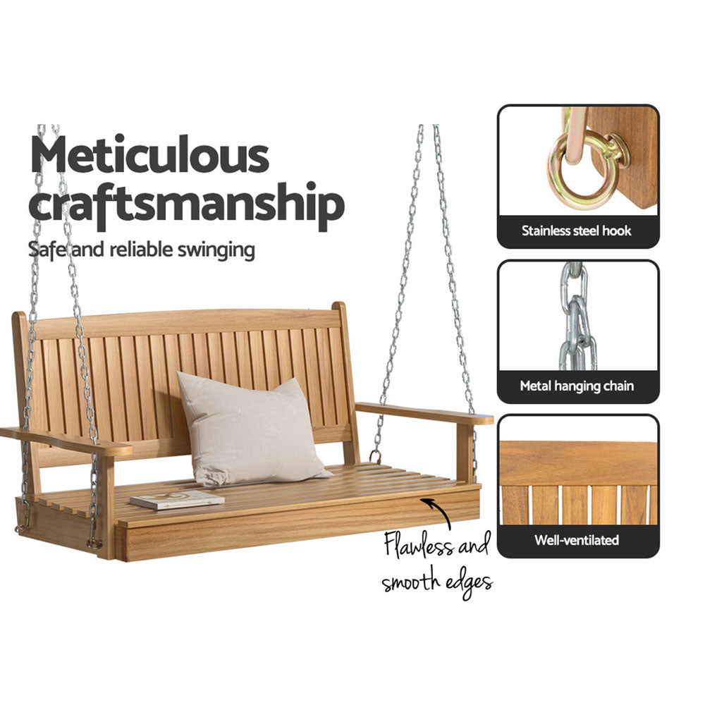 Gardeon Porch Swing Chair With Chain Outdoor Furniture Wooden Bench 2 Seat Teak Gardeon