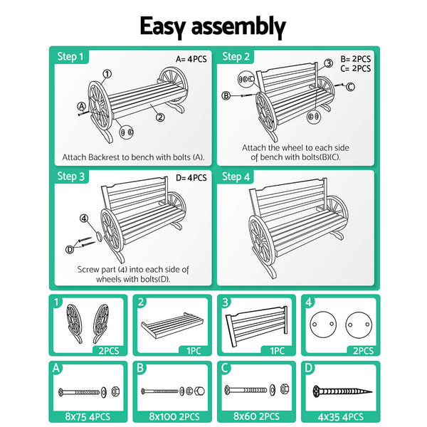 Gardeon Garden Bench Wooden Wagon Chair 3 Seat Outdoor Furniture Backyard Lounge Charcoal freeshipping - Awezingly