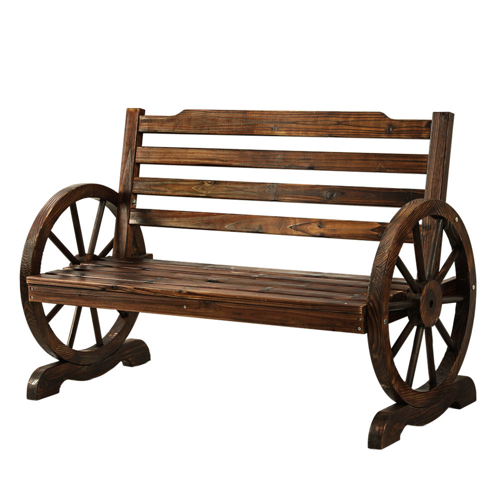 Gardeon Wooden Wagon Wheel Bench - Brown Gardeon