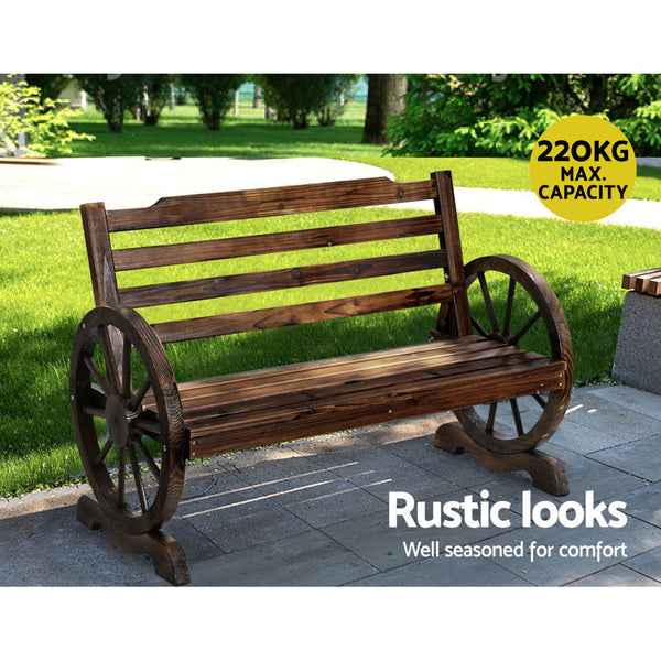 Gardeon Wooden Wagon Wheel Bench - Brown Gardeon