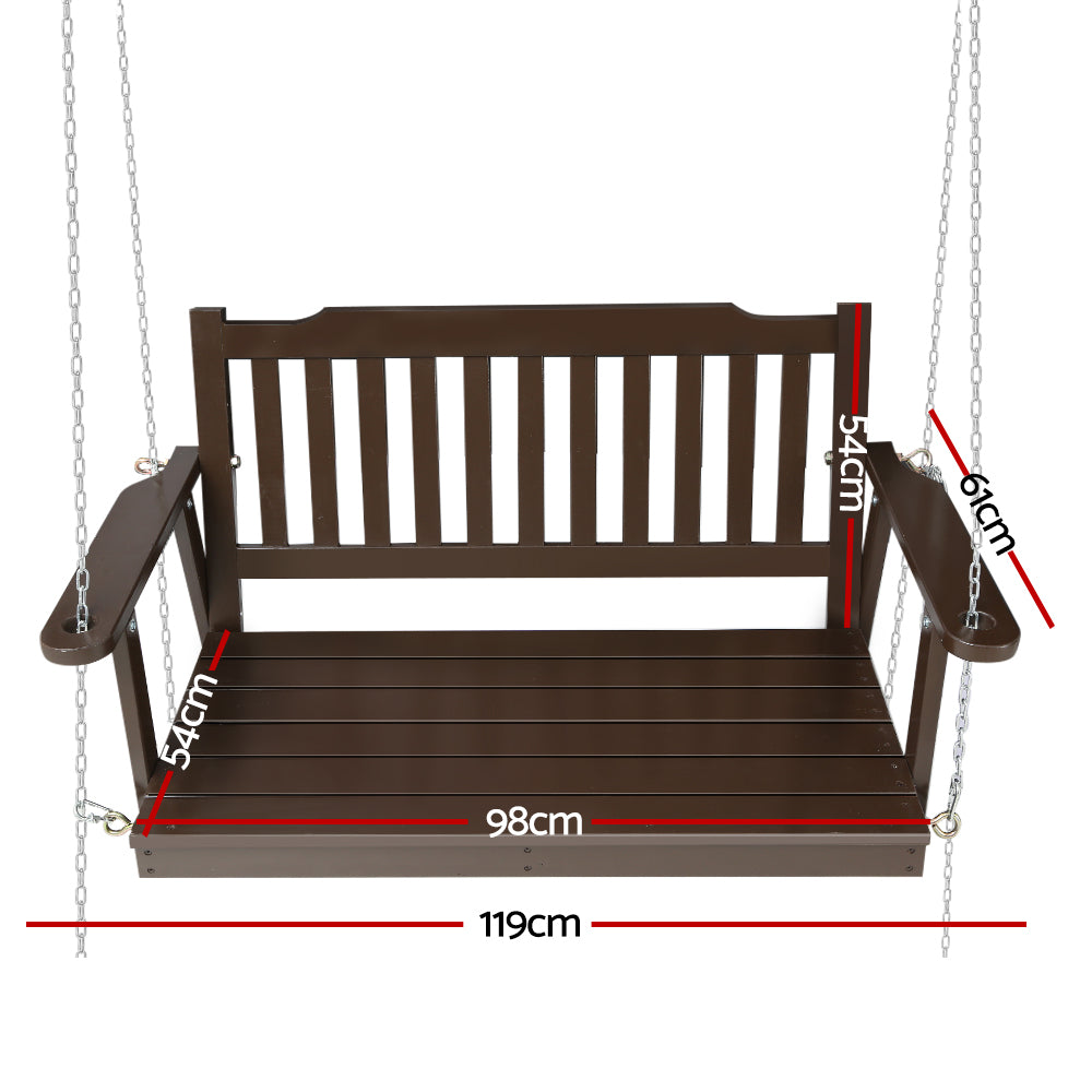 Gardeon Porch Swing Chair with Chain Garden Bench Outdoor Furniture Wooden Brown Gardeon