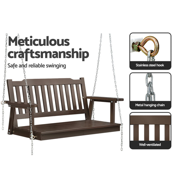 Gardeon Porch Swing Chair with Chain Garden Bench Outdoor Furniture Wooden Brown Gardeon