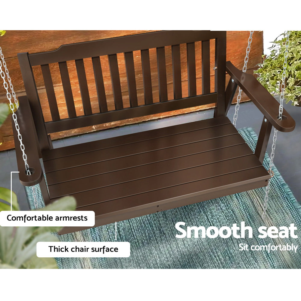Gardeon Porch Swing Chair with Chain Garden Bench Outdoor Furniture Wooden Brown Gardeon
