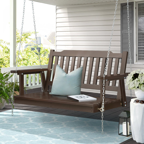 Gardeon Porch Swing Chair with Chain Garden Bench Outdoor Furniture Wooden Brown Gardeon