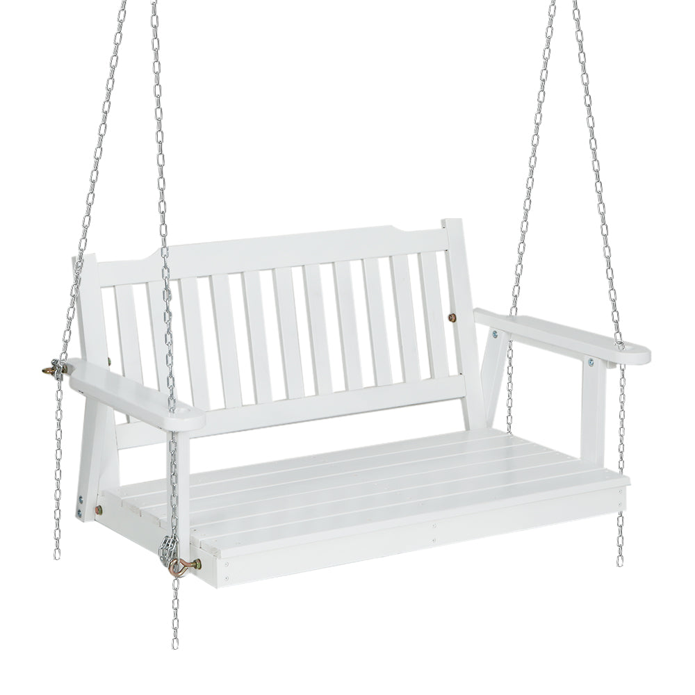 Gardeon Porch Swing Chair with Chain Garden Bench Outdoor Furniture Wooden White Gardeon