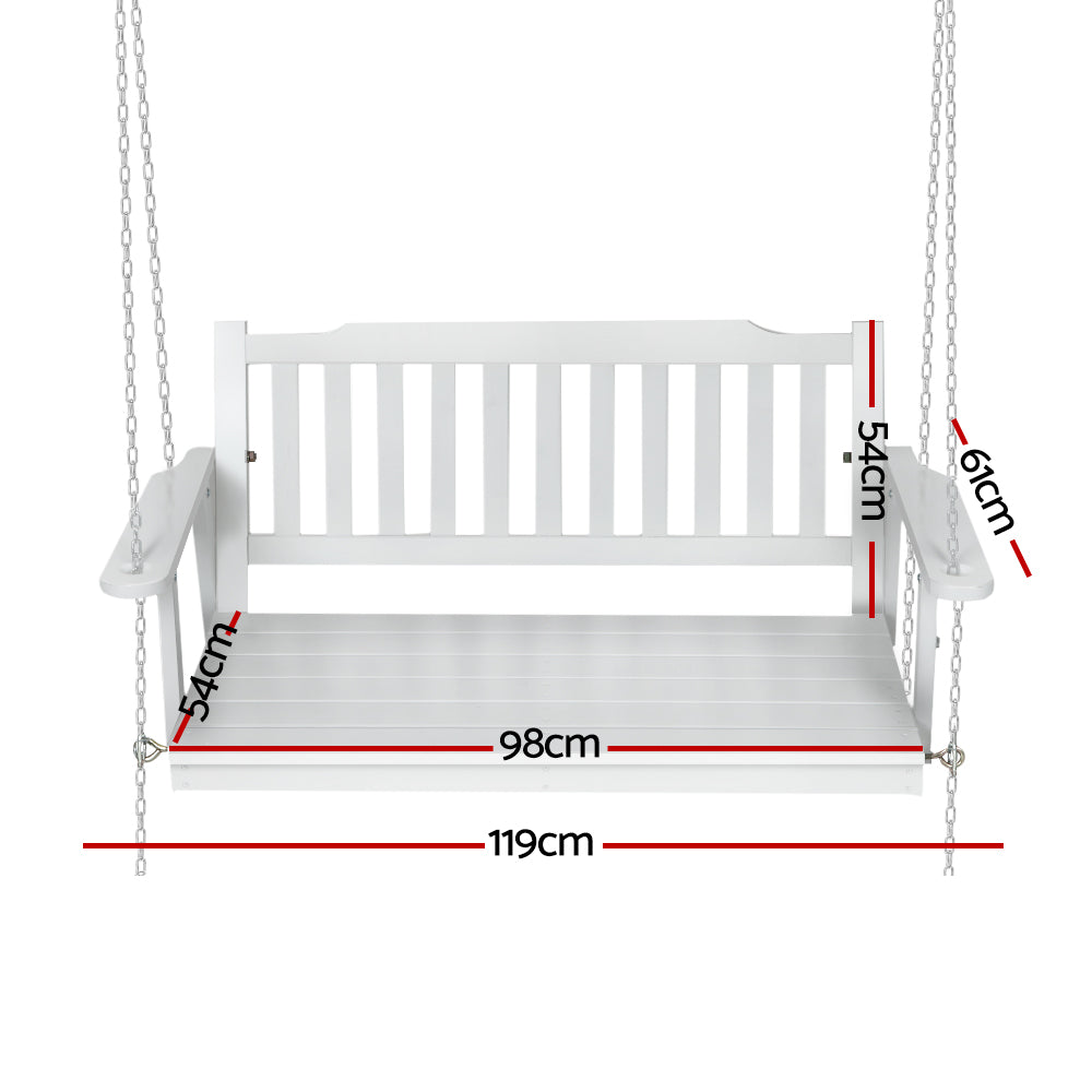 Gardeon Porch Swing Chair with Chain Garden Bench Outdoor Furniture Wooden White Gardeon