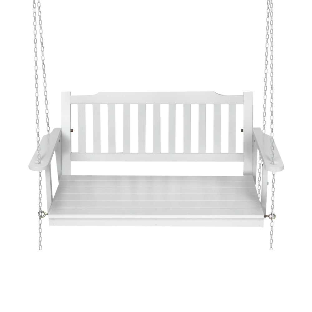 Gardeon Porch Swing Chair with Chain Garden Bench Outdoor Furniture Wooden White Gardeon