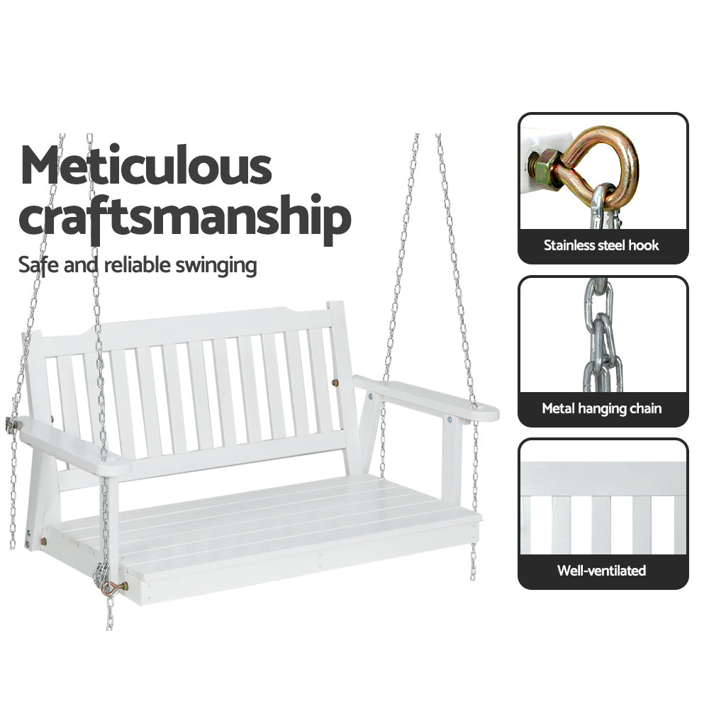 Gardeon Porch Swing Chair with Chain Garden Bench Outdoor Furniture Wooden White Gardeon