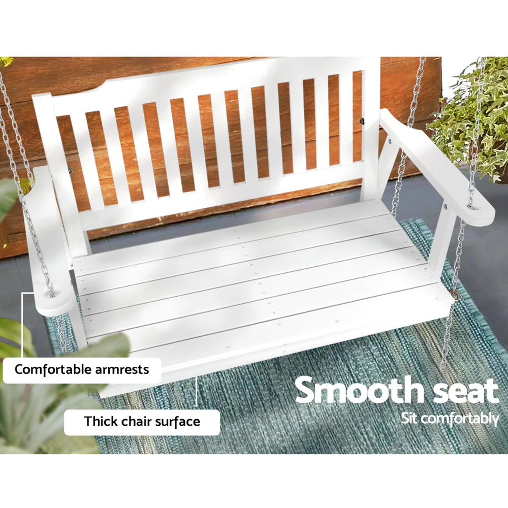 Gardeon Porch Swing Chair with Chain Garden Bench Outdoor Furniture Wooden White Gardeon