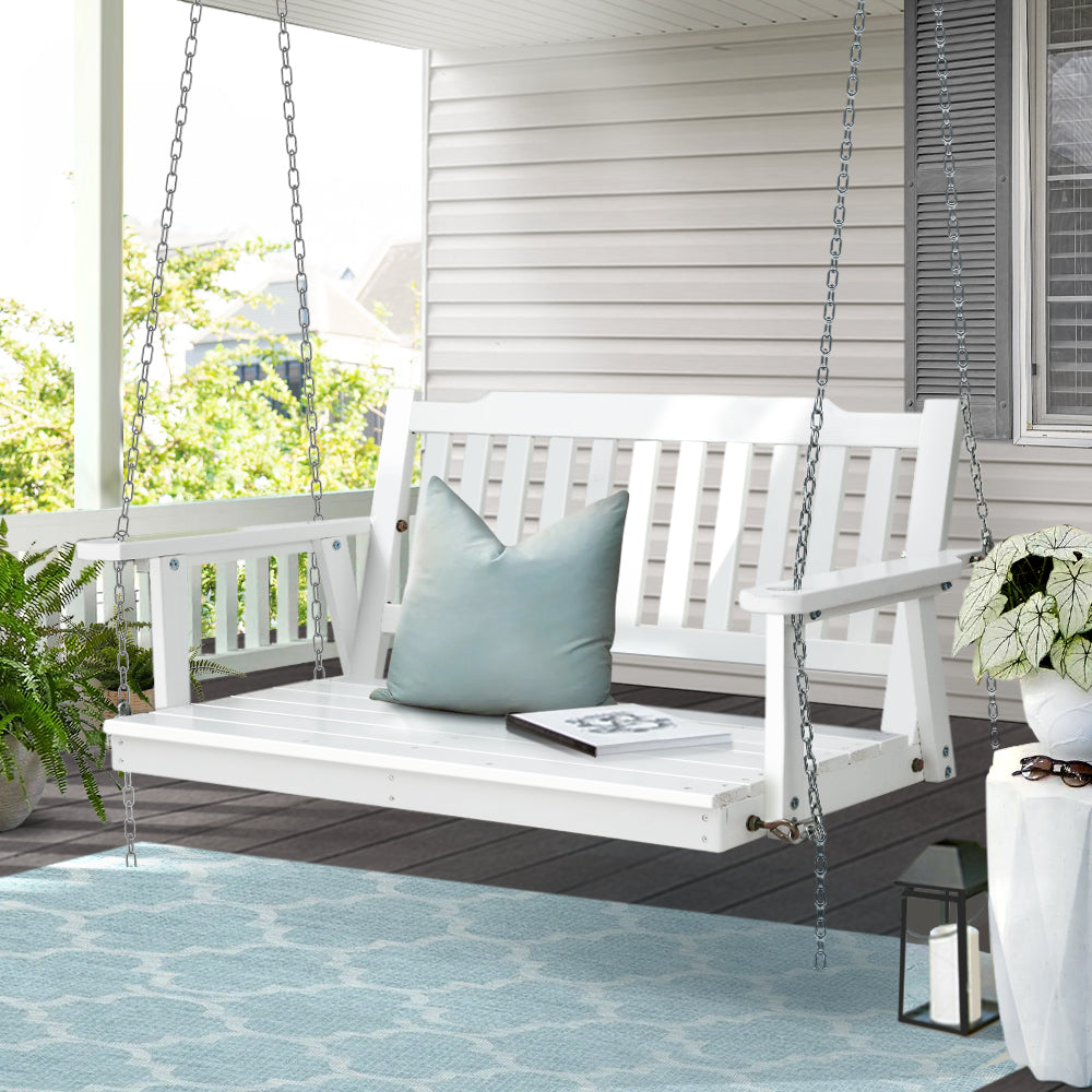Gardeon Porch Swing Chair with Chain Garden Bench Outdoor Furniture Wooden White Gardeon