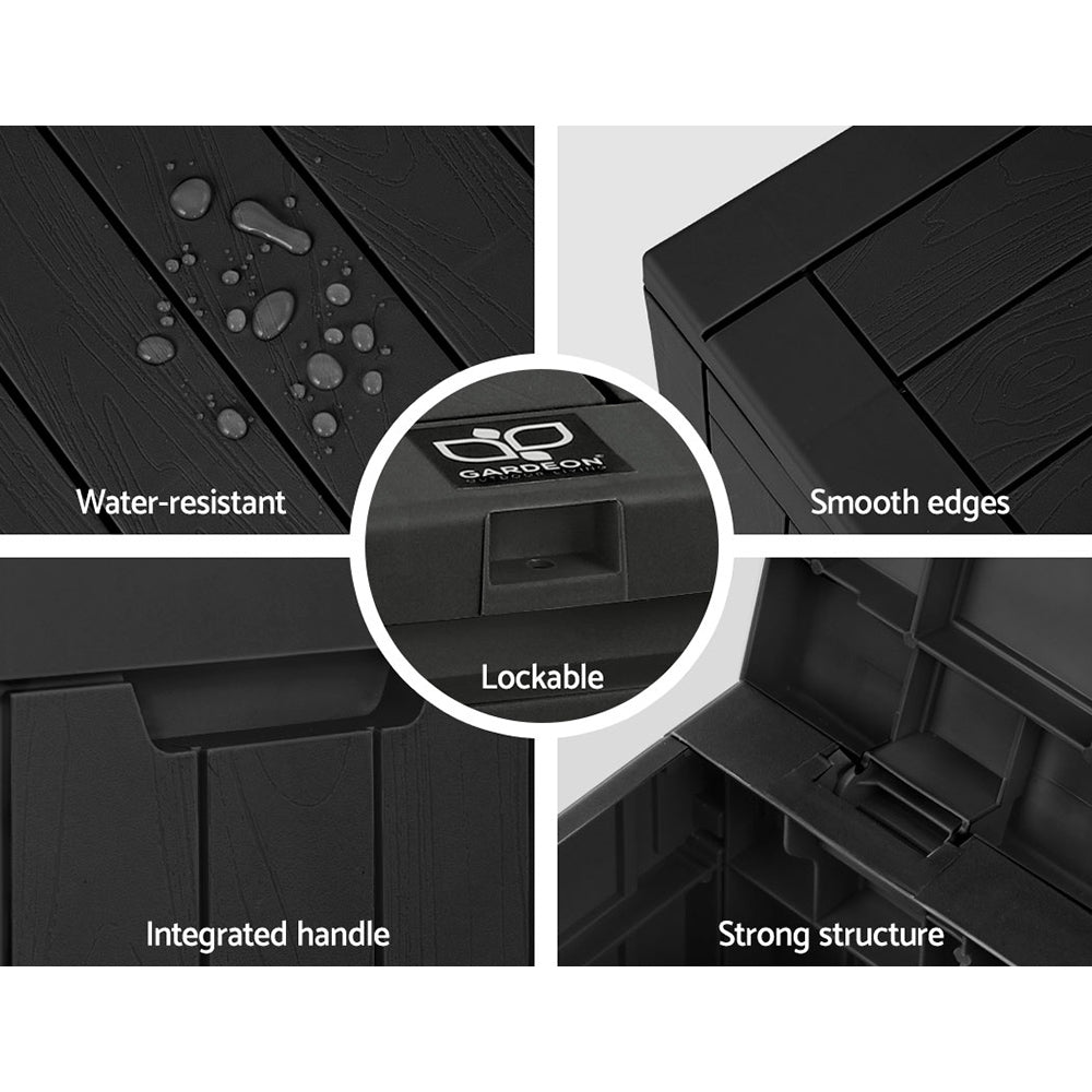 Gardeon Outdoor Storage Box 118L Container Lockable Indoor Garden Toy Tool Shed Black Gardeon