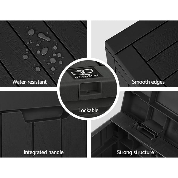 Gardeon Outdoor Storage Box 118L Container Lockable Indoor Garden Toy Tool Shed Black Gardeon