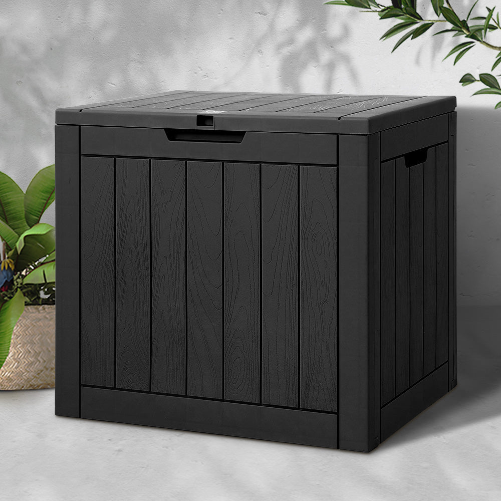 Gardeon Outdoor Storage Box 118L Container Lockable Indoor Garden Toy Tool Shed Black Gardeon