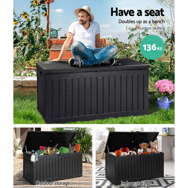 Gardeon Outdoor Storage Box Container Garden Toy Indoor Tool Chest Sheds 270L Black freeshipping - Awezingly