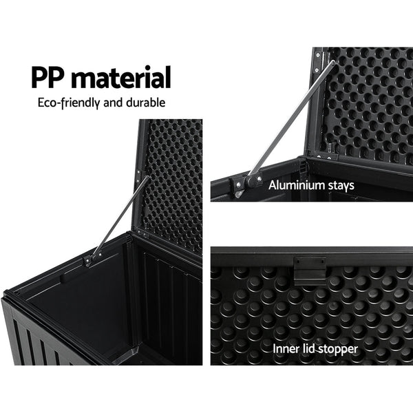 Gardeon Outdoor Storage Box Container Garden Toy Indoor Tool Chest Sheds 270L Black freeshipping - Awezingly