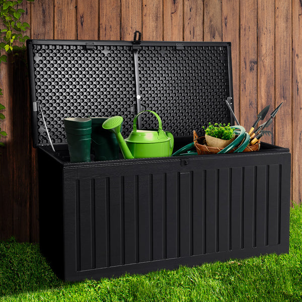 Gardeon Outdoor Storage Box Container Garden Toy Indoor Tool Chest Sheds 270L Black freeshipping - Awezingly