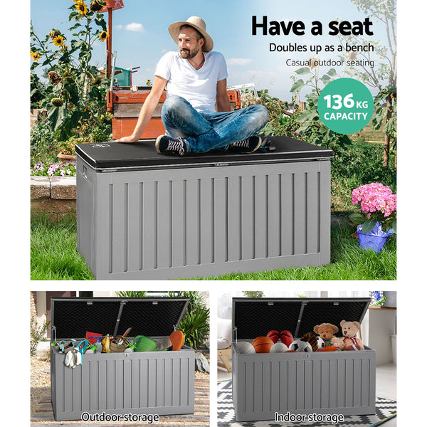 Gardeon Outdoor Storage Box Container Garden Toy Indoor Tool Chest Sheds 270L Dark Grey freeshipping - Awezingly